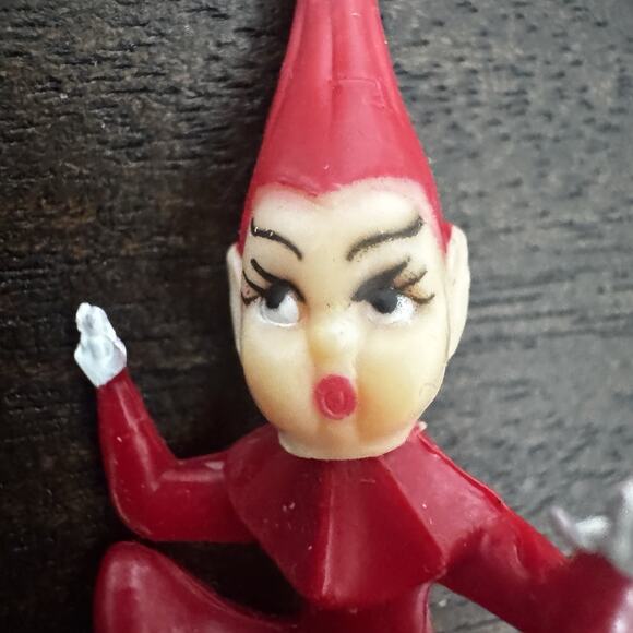 Vintage Green & Red 4 Pixie Elf w/ Ladybug Climber Cake Topper Picks Christmas - Picture 11 of 16